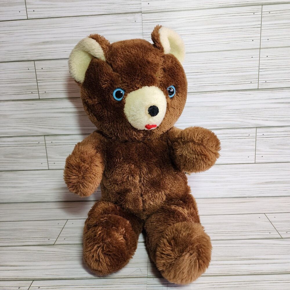 Vintage GUND Brown Plush Teddy Bear Red Felt Tongue Blue Eyes 18" Japan Old Tag